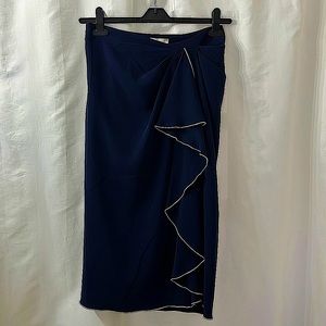 5 á 7 Navy Blue Ruffle Skirt with Slit Half Up
